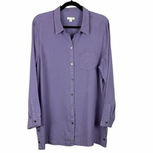 J. Jill Classic Button-Down Long Sleeve Tunic Shirt 100% Tencel Large Lavender